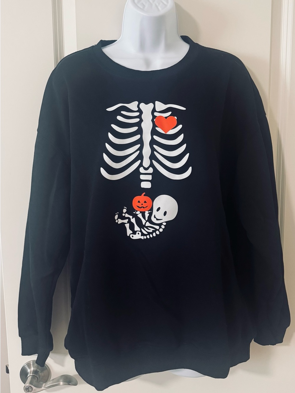 Women's Black Crewneck Halloween Maternity Sweater